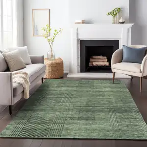 Photo of Olive Green And Gray Striped Washable Indoor Outdoor Area Rug