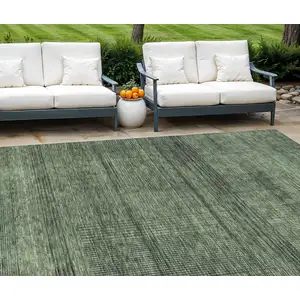 Photo of Olive Green And Gray Striped Washable Indoor Outdoor Area Rug