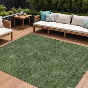 Photo of Olive Green And Green Floral Washable Indoor Outdoor Area Rug