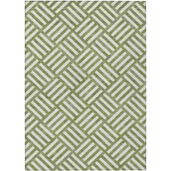 Olive Green And Ivory Geometric Washable Indoor Outdoor Area Rug Photo 2