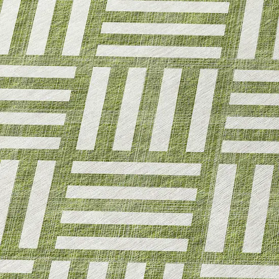 Olive Green And Ivory Geometric Washable Indoor Outdoor Area Rug Photo 5