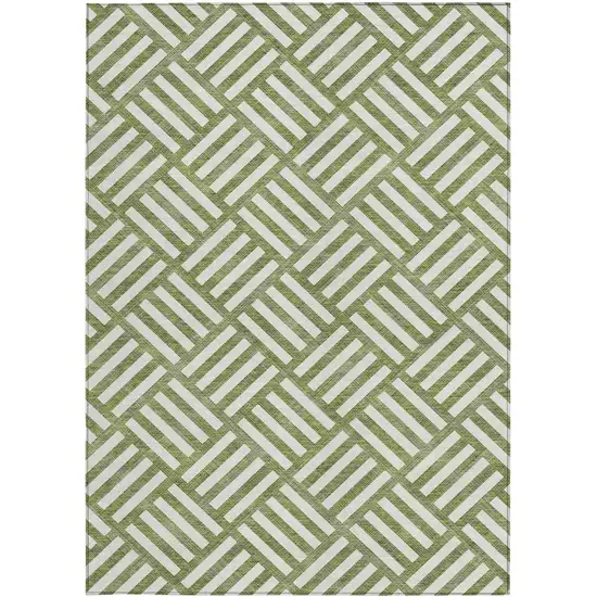 Olive Green And Ivory Geometric Washable Indoor Outdoor Area Rug Photo 6