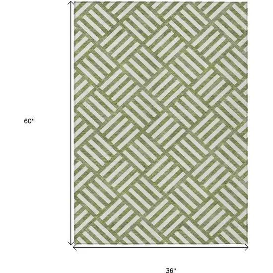 Olive Green And Ivory Geometric Washable Indoor Outdoor Area Rug Photo 3