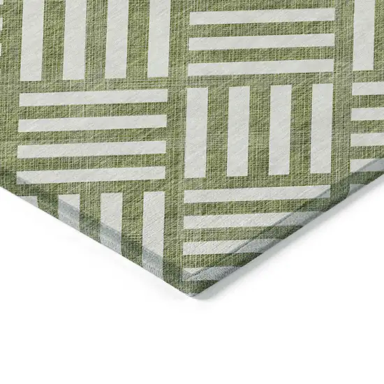 Olive Green And Ivory Geometric Washable Indoor Outdoor Area Rug Photo 4