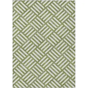 Photo of Olive Green And Ivory Geometric Washable Indoor Outdoor Area Rug