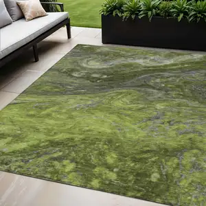 Photo of Olive Green And Lime Green Abstract Washable Indoor Outdoor Area Rug