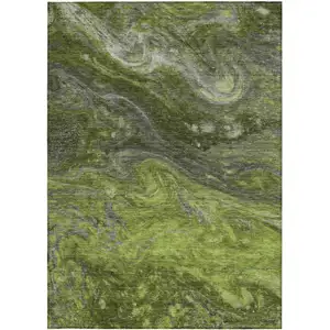 Photo of Olive Green And Lime Green Abstract Washable Indoor Outdoor Area Rug