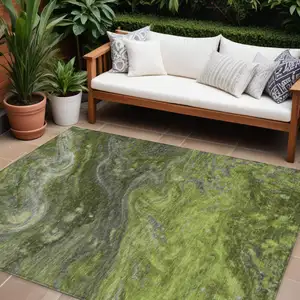 Photo of Olive Green And Lime Green Abstract Washable Indoor Outdoor Area Rug