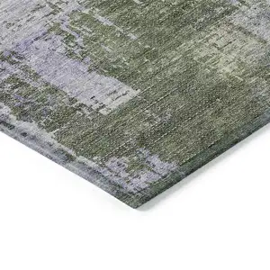 Photo of Olive Green And Purple Abstract Washable Indoor Outdoor Area Rug