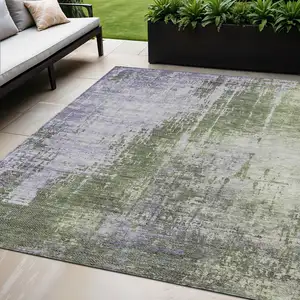 Photo of Olive Green And Purple Abstract Washable Indoor Outdoor Area Rug