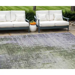 Photo of Olive Green And Purple Abstract Washable Indoor Outdoor Area Rug