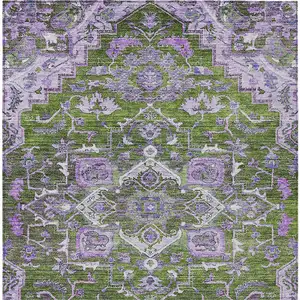 Photo of Olive Green And Purple Oriental Washable Indoor Outdoor Area Rug