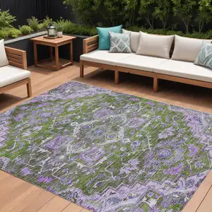 Photo of Olive Green And Purple Oriental Washable Indoor Outdoor Area Rug