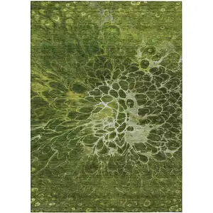 Photo of Olive Green And Sage Abstract Washable Indoor Outdoor Area Rug