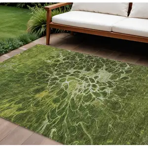 Photo of Olive Green And Sage Abstract Washable Indoor Outdoor Area Rug