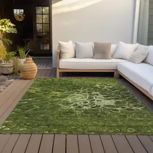 Photo of Olive Green And Sage Abstract Washable Indoor Outdoor Area Rug