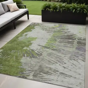 Photo of Olive Green Artichoke Green And Fern Green Abstract Washable Indoor Outdoor Area Rug