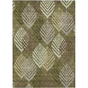 Photo of Olive Green Artichoke Green And Gray Floral Washable Indoor Outdoor Area Rug