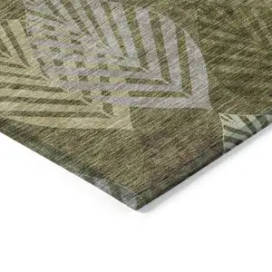 Photo of Olive Green Artichoke Green And Gray Floral Washable Indoor Outdoor Area Rug