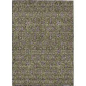 Photo of Olive Green Beige And Taupe Floral Washable Indoor Outdoor Area Rug