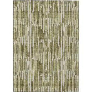 Photo of Olive Green Brown And Beige Abstract Washable Indoor Outdoor Area Rug