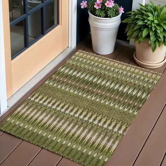 Olive Green Brown And Gold Southwestern Washable Indoor Outdoor Area Rug Photo 1