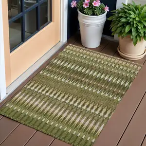 Photo of Olive Green Brown And Gold Southwestern Washable Indoor Outdoor Area Rug