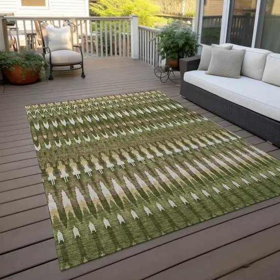 Olive Green Brown And Gold Southwestern Washable Indoor Outdoor Area Rug Photo 7