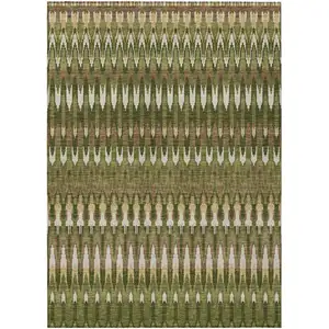 Photo of Olive Green Brown And Gold Southwestern Washable Indoor Outdoor Area Rug