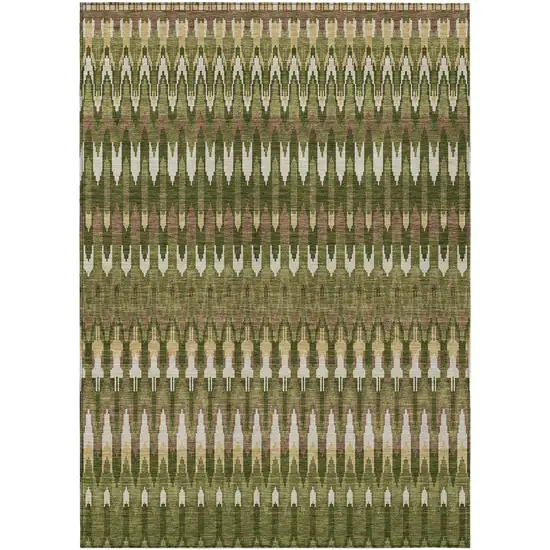 Olive Green Brown And Gold Southwestern Washable Indoor Outdoor Area Rug Photo 2