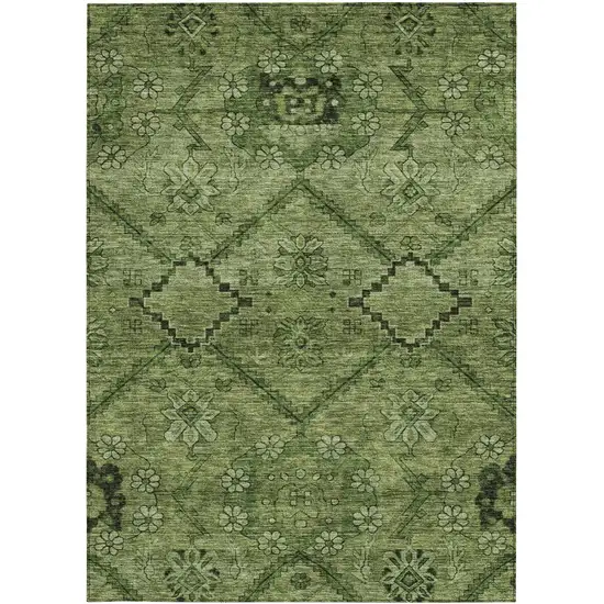 Olive Green Fern Green And Artichoke Green Floral Washable Indoor Outdoor Area Rug Photo 7