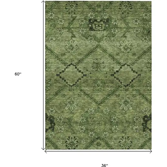 Olive Green Fern Green And Artichoke Green Floral Washable Indoor Outdoor Area Rug Photo 3