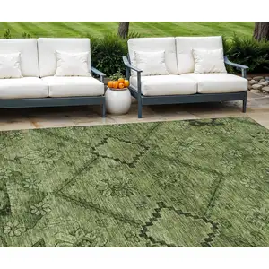 Photo of Olive Green Fern Green And Artichoke Green Floral Washable Indoor Outdoor Area Rug