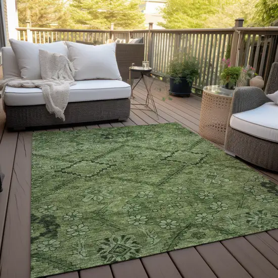 Olive Green Fern Green And Artichoke Green Floral Washable Indoor Outdoor Area Rug Photo 8