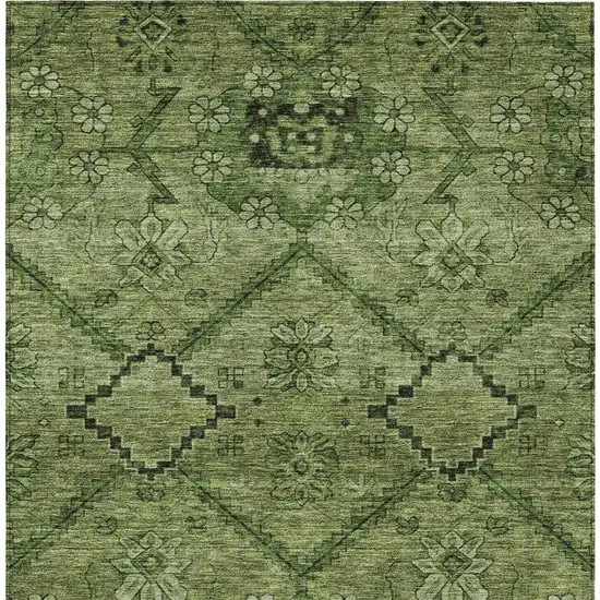 Olive Green Fern Green And Artichoke Green Floral Washable Indoor Outdoor Area Rug Photo 7