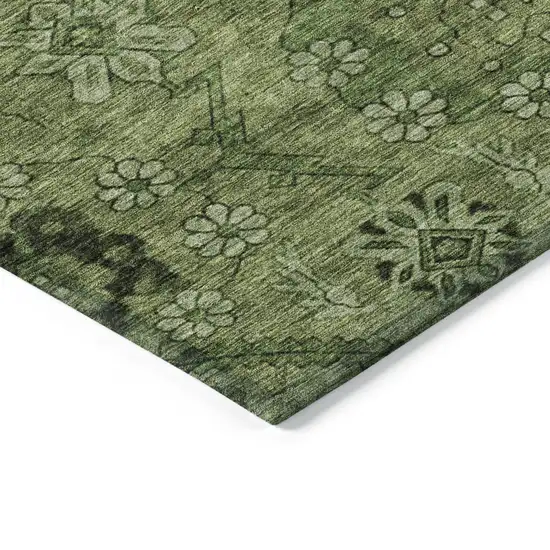 Olive Green Fern Green And Artichoke Green Floral Washable Indoor Outdoor Area Rug Photo 5