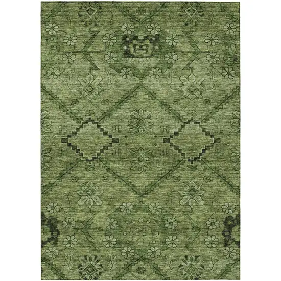 Olive Green Fern Green And Artichoke Green Floral Washable Indoor Outdoor Area Rug Photo 2