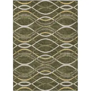 Photo of Olive Green Fern Green And Ivory Abstract Washable Indoor Outdoor Area Rug