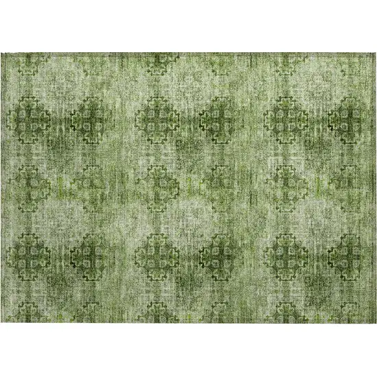 Olive Green Floral Medallion Washable Non Skid Indoor Outdoor Area Rug Photo 7