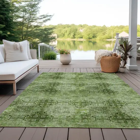 Olive Green Floral Medallion Washable Non Skid Indoor Outdoor Area Rug Photo 6