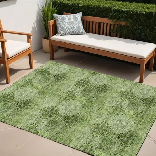 Olive Green Floral Medallion Washable Non Skid Indoor Outdoor Area Rug Photo 1