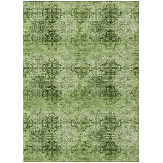 Olive Green Floral Medallion Washable Non Skid Indoor Outdoor Area Rug Photo 2