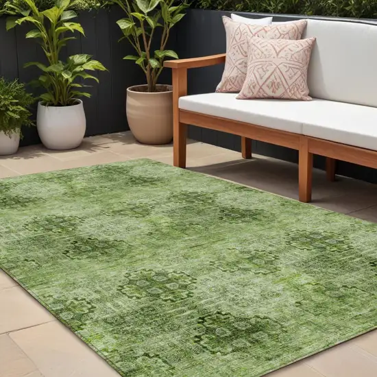 Olive Green Floral Medallion Washable Non Skid Indoor Outdoor Area Rug Photo 1