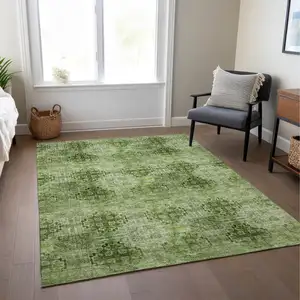 Photo of Olive Green Floral Medallion Washable Non Skid Indoor Outdoor Area Rug