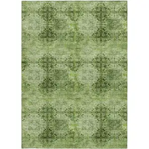 Photo of Olive Green Floral Medallion Washable Non Skid Indoor Outdoor Area Rug