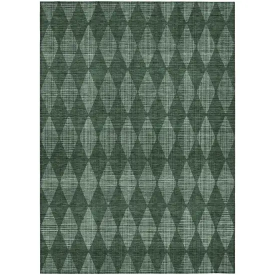 Olive Green And Charcoal Geometric Washable Indoor Outdoor Area Rug Photo 2