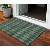 Photo of Olive Green Geometric Washable Indoor Outdoor Area Rug