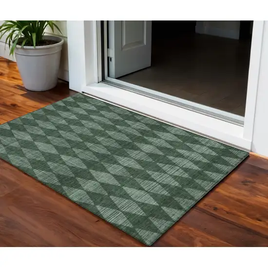 Olive Green Geometric Washable Indoor Outdoor Area Rug Photo 1