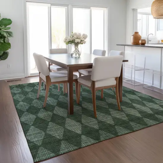 Olive Green Geometric Washable Indoor Outdoor Area Rug Photo 8