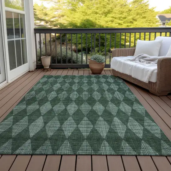 Olive Green And Charcoal Geometric Washable Indoor Outdoor Area Rug Photo 6